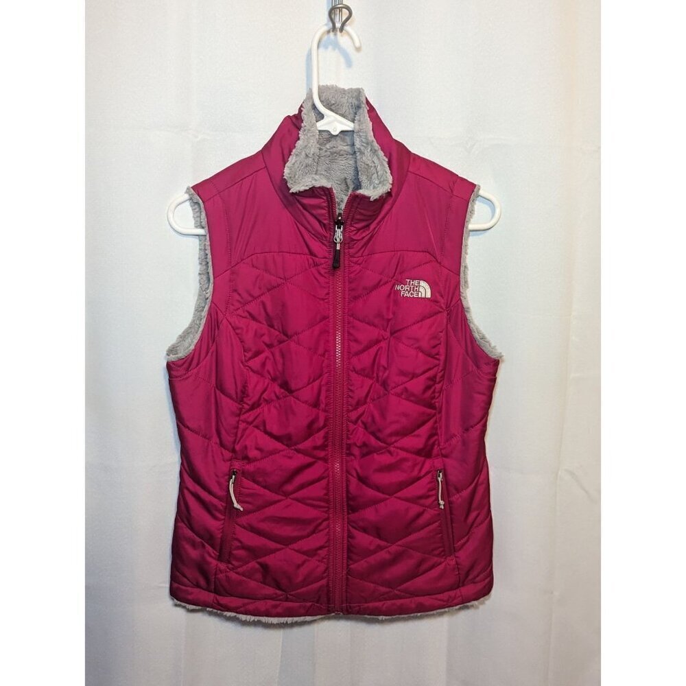 The North Face Mossbud Swirl Reversible Zip Up VEST Womens Small Pink & Gray